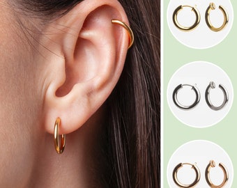 Clip on earrings for women in rose gold silver | boho style dangle clips | fake earrings hoop