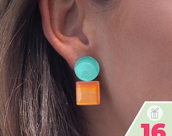Pendientes de clip geométricos sin orejas perforadas Clips de oreja de vidrio Joyería de reciclaje Diseño Bauhaus Regalo sostenible para mujeres hecho a mano en Alemania