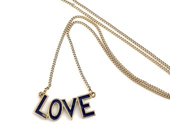 18K Gold Chain With Blue Enamel Love Piece 16 1/2” Long As Is