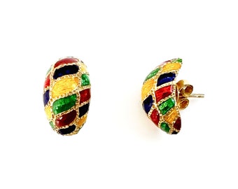 18K Multi Colored Enameled Gold Pierced Earrings