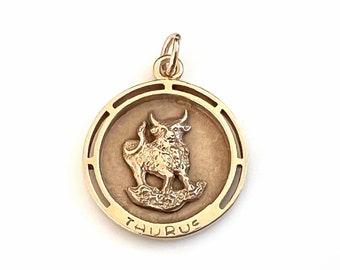 14K Gold Taurus Pendant / Charm Inscribed on Back