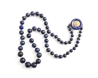 Blue Lapis Graduated Bead Necklace with 14K Gold and Lapis Clasp