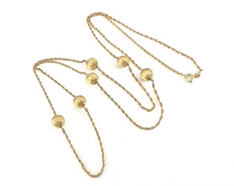 14K Gold Chain Necklace With Stationed Gold Beads 32 1/2” Long