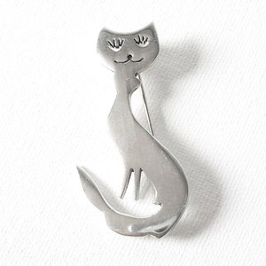 Vintage Sterling Silver Cat Brooch Made In Mexico