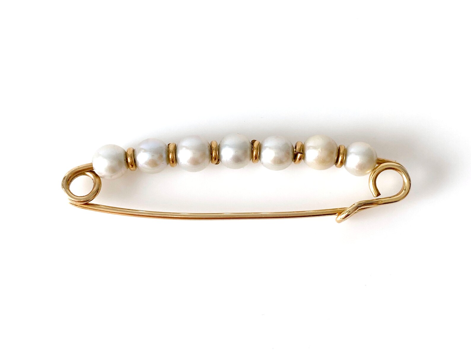 14K Gold Safety Pin Brooch With Cultured Pearls / 14K Gold Etsy
