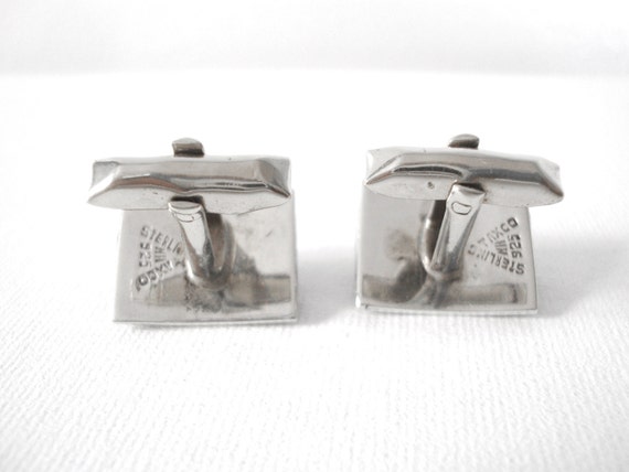 Modernist Sterling Silver Rectangle Cufflinks Wit… - image 3