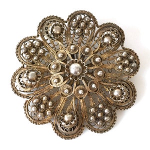 Fine Filigree Vermeil Sterling Silver Floral Brooch