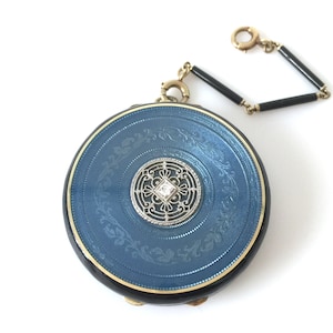 14K Gold Guilloche Enamel Compact Set With A Diamond