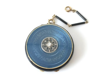 14K Gold Guilloche Enamel Compact Set With A Diamond