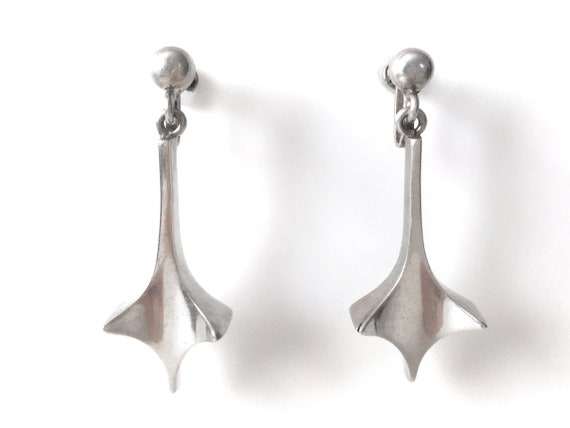Sterling Silver Long Dangle Screw On Earrings