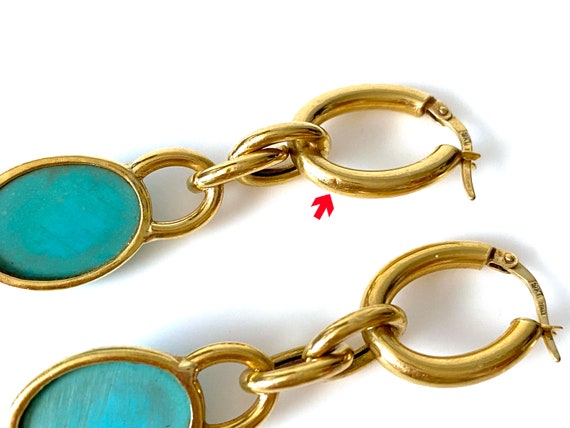 18K Gold Pierced Dangle Earrings Set With Turquoi… - image 9