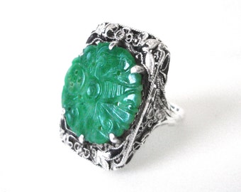 アンティーク翡翠リング、翡翠毒リング、中国製リング、アンティーク