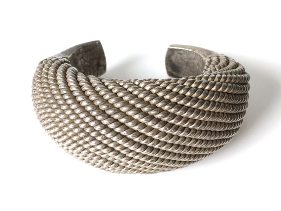 Extremely Heavy Woven Silver Akha Cuff Bracelet - image 1