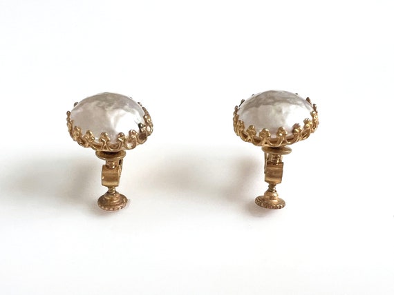 Miriam Haskell Faux Baroque Cabochon Pearl Earrin… - image 4