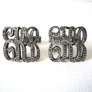 Vintage Marcasite Sterling Silver Monogrammed EKB Cufflinks