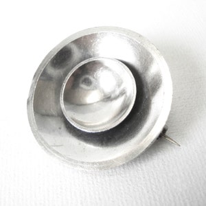 Sterling Silver Modernist Concave Round Dimensional Brooch Made In Palestine