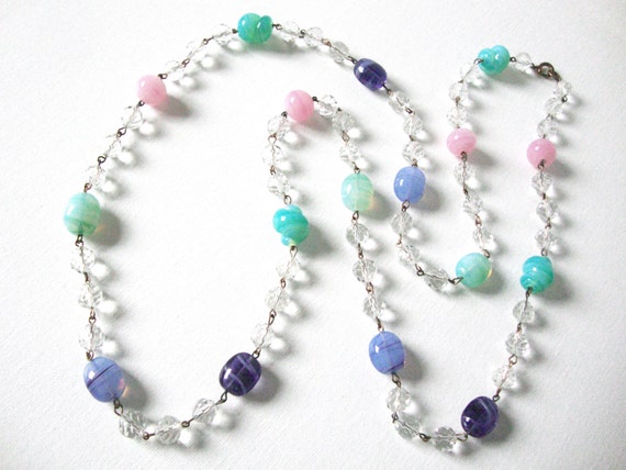 Vintage Czech Glass Bead Necklace In Purple Pink … - image 2