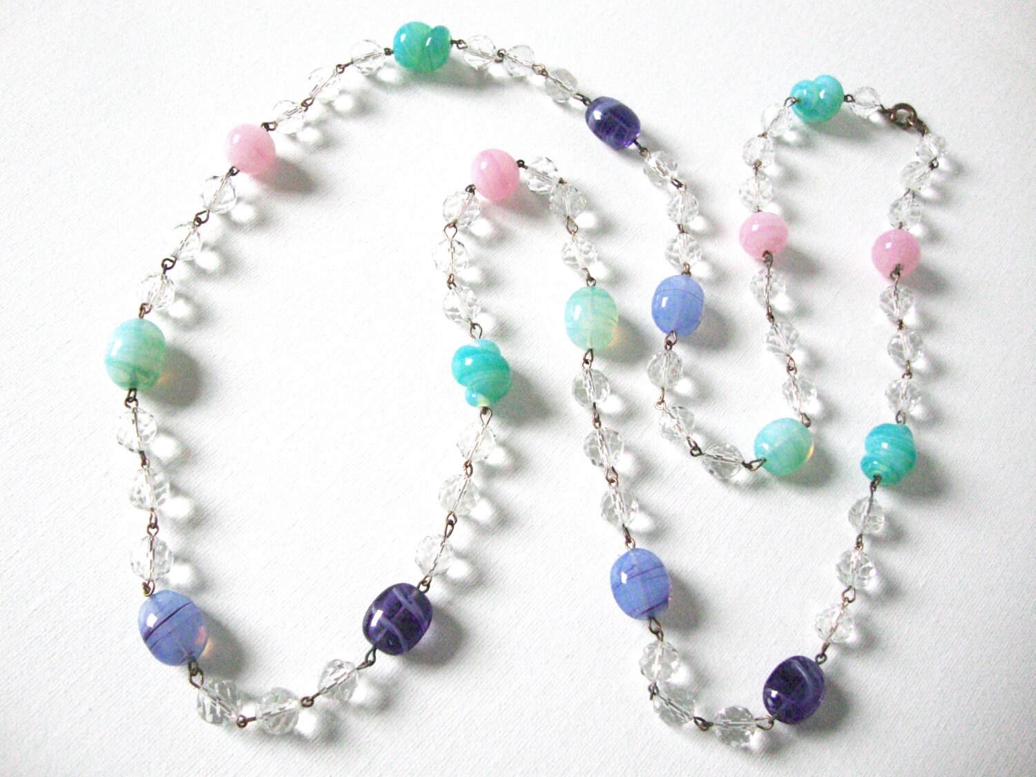 Vintage Czech Glass Bead Necklace In Purple Pink Green and Etsy