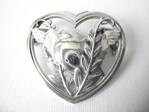 Georg Jensen Sterling Silver Heart Brooch With Do… - image 1