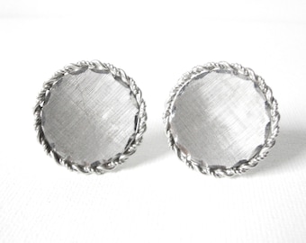 Vintage Large Round Sterling Silver Cufflinks With Florentine Finish