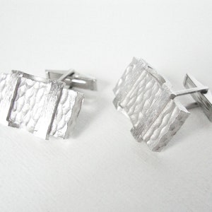 Elegant Sterling Silver Rectangle Cuff Links In Textured Matte Silver