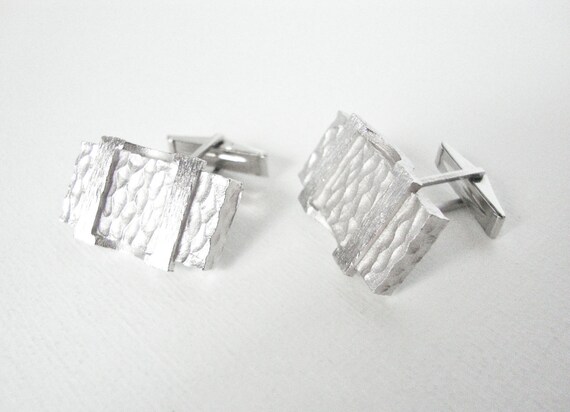 Elegant Sterling Silver Rectangle Cuff Links In T… - image 1