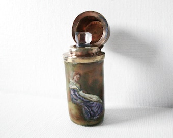Antique French Enamel Silver Perfume Scent Bottle Hallmarked