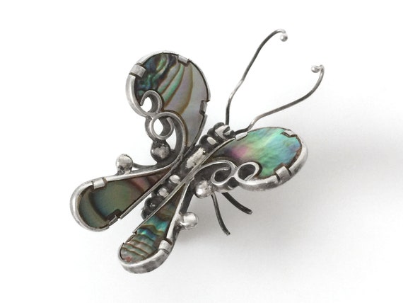 Abalone Sterling Silver Butterfly Brooch - image 1