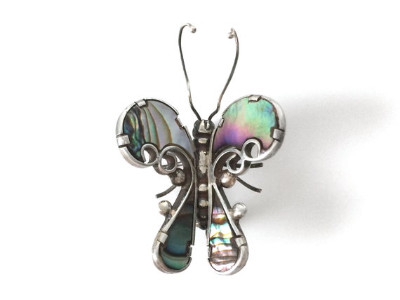 Abalone Sterling Silver Butterfly Brooch - image 2