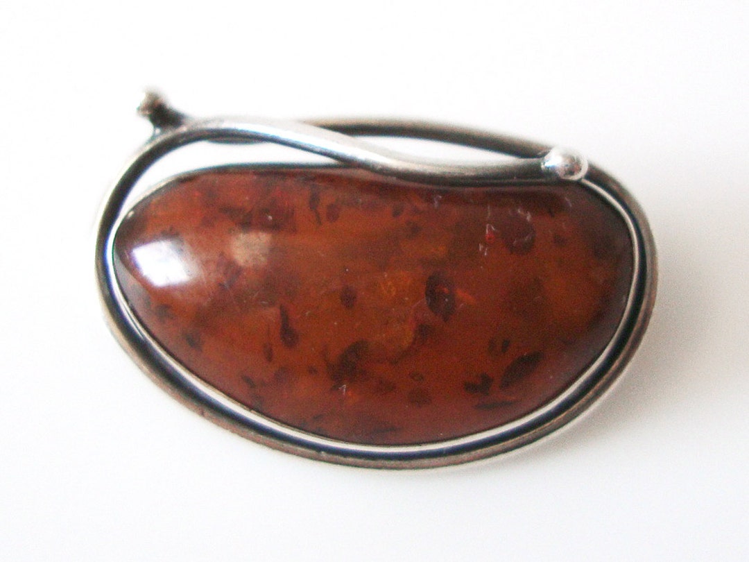 Modernist 800 Silver Amber Brooch Made in Poland - Etsy