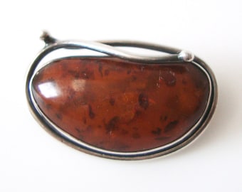 Modernist 800 Silver Amber Brooch Made In Poland