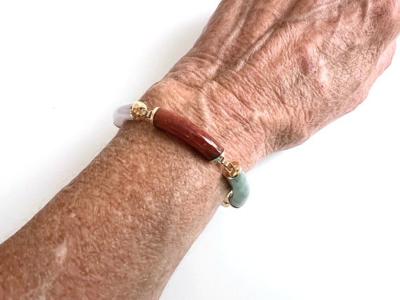 14K Gold and Multi Colored Jade and Onyx Bracelet - image 9
