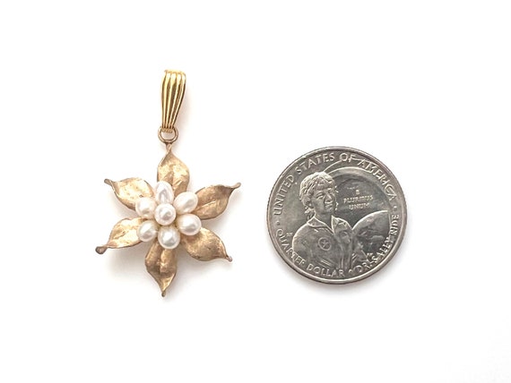 14K Gold Flower Pendant With Cultured Pearls - image 3