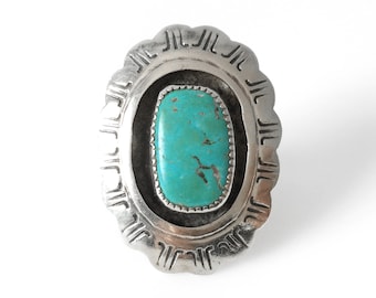 Anillo Navajo de plata esterlina con turquesa en caja de sombra, talla 5.75
