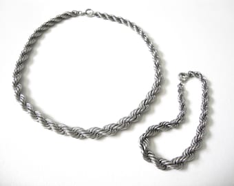 Vintage Sterling Silver Twisted Rope Choker With Matching Bracelet