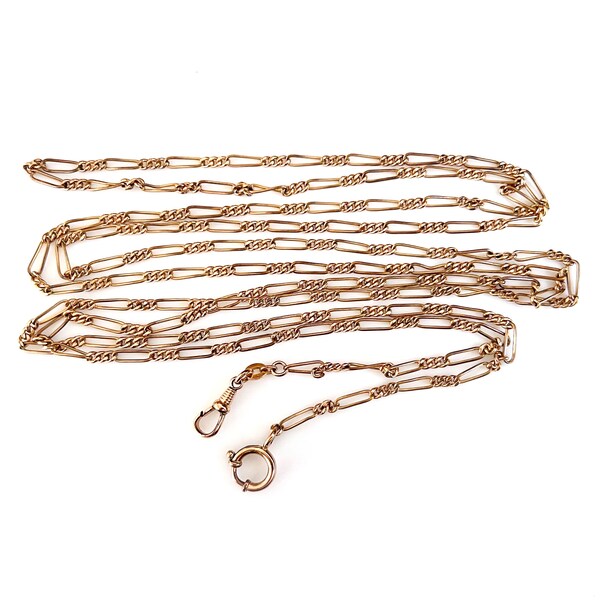 Antique Rolled Rose Gold Watch Chain 60” Long