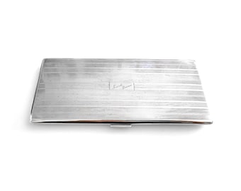 Portasigarette Art Déco in argento sterling con interno dorato e monogramma del nome Mark Pierce