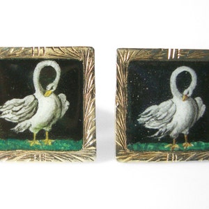 Quadrat Emaille Vermeil 800er Silber Swan Manschettenknöpfe