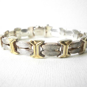 Vintage Sterling Silver Link Bracelet With Gilt Alternating Links Made In Italy