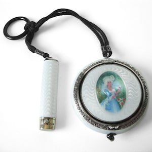 Foster & Bailey Sterling Guilloche Tango Compact Lipstick Chatelaine With Portrait