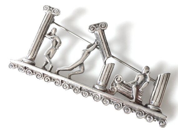 Mexican Sterling Silver Brooch With Columns And T… - image 3