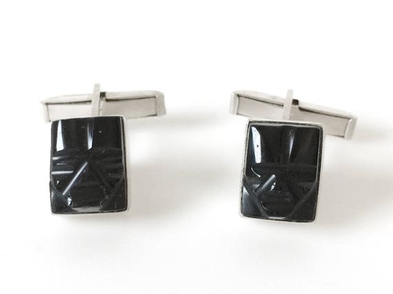Boutons De Manchette Vintage Argent Sterling 925 - Motif Pyramides Mayas/aztèques, Occasion, Origine Mexique