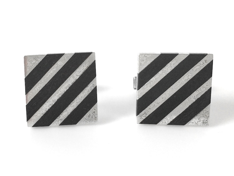 Fenwick And Sailors Sterling Silver Square Cuff Links With Diagonal Wood Inlay
