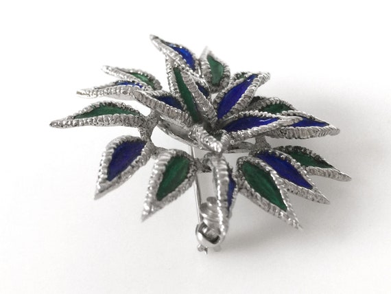 Floral Blue And Green Enameled Sterling Silver Br… - image 3
