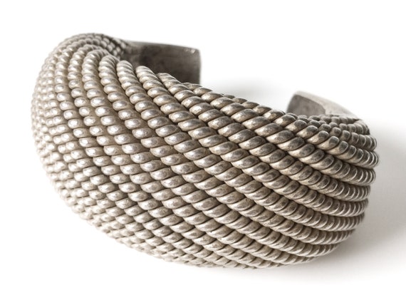 Extremely Heavy Woven Silver Akha Cuff Bracelet - image 3