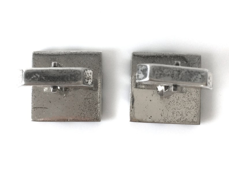 Fenwick And Sailors Sterling Silver Square Cuff Links With Diagonal Wood Inlay
