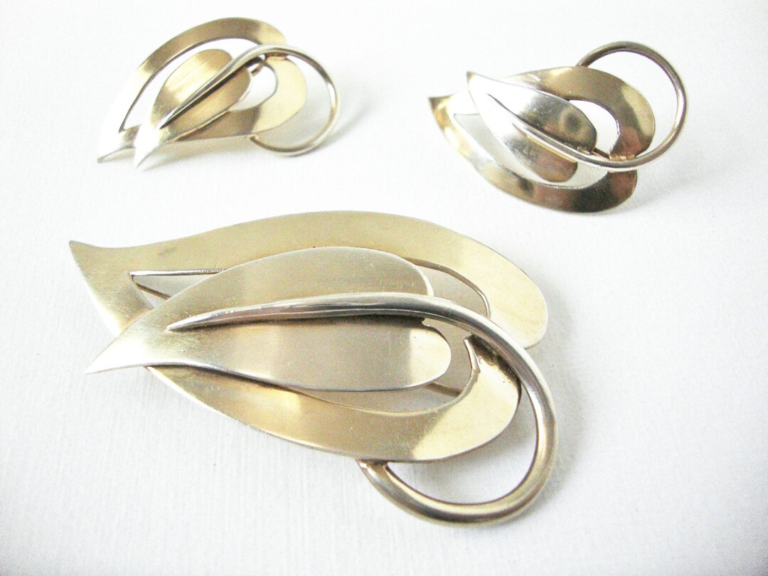 Broche Ancienne En Argent Massif Et Vermeil - Style Modernist - Marque ANGE - Occasion