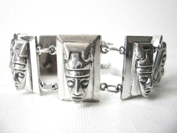 Vintage Casa Prieto Heavy Sterling Silver Aztec Linked Bracelet