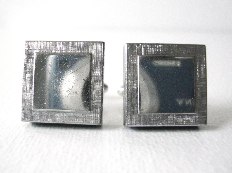 Vintage Swank Silver Square Cufflinks With Black Trim image 3