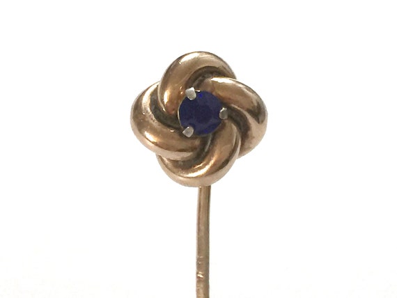 10K Rose Gold Love Knot Stick Pin Set With Blue S… - image 1